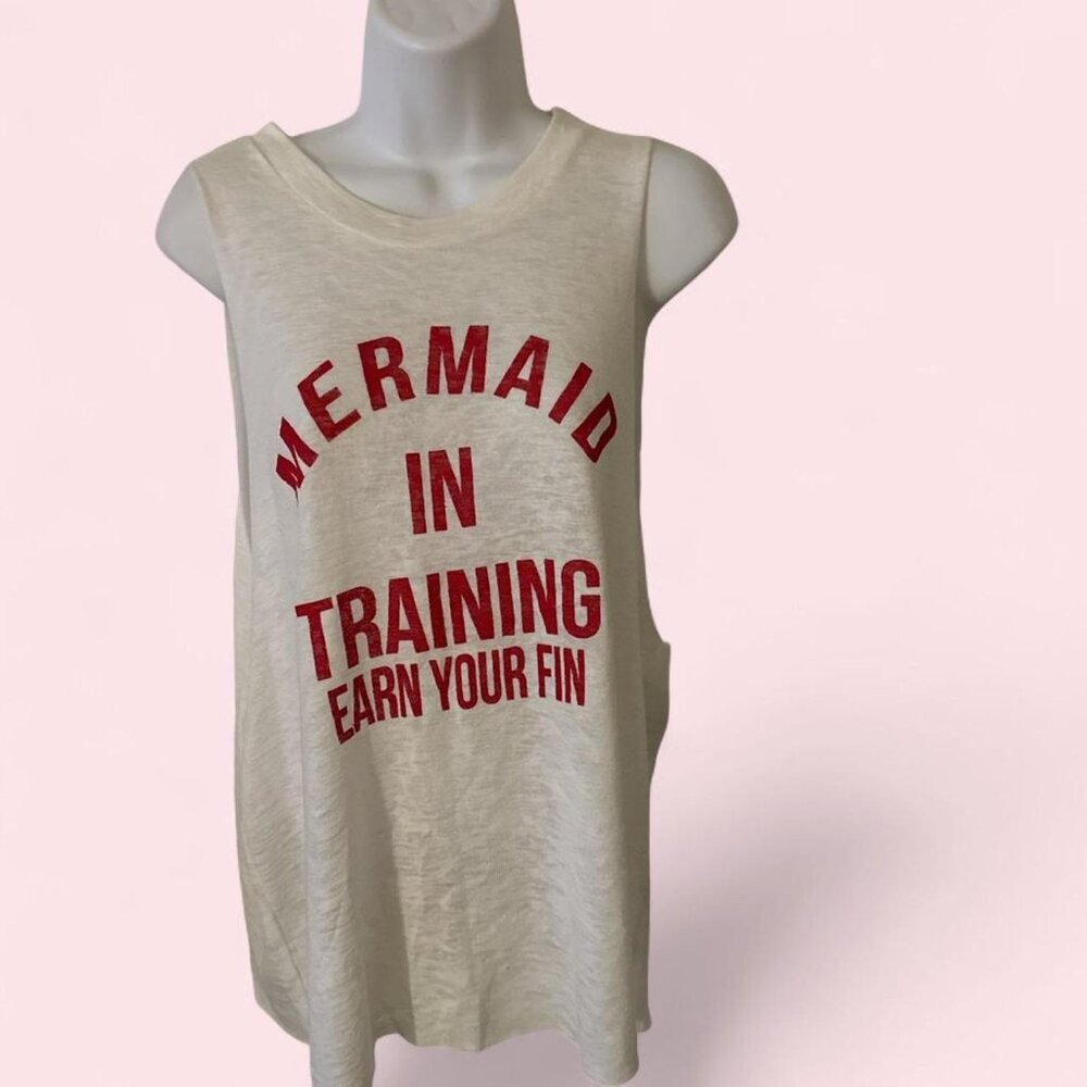 Women's Cream and White Muscle Top